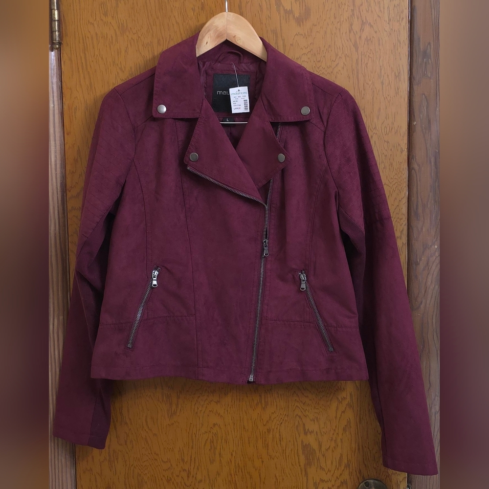 Maurices Red Faux Suede Moto Jacket